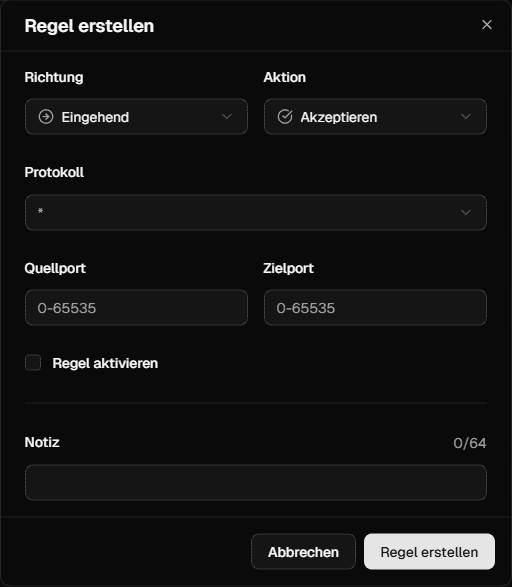 Optionen der Firewall-Regel