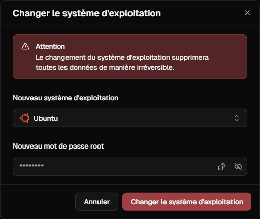 Boîte de dialogue Réinitialiser le système d'exploitation